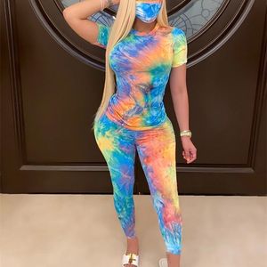 TieDye Clothes Summer Casual Two Sportswear 2 Piece Outfit for Women Sweat Suit Short Sleeve Top and Shorts Set 220708