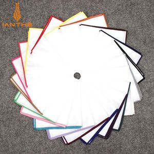 Fashion Mens Cotton White Handkerchief Colorful Rim Pocket Square For Men Women Party Wedding Groom Suits Hankies