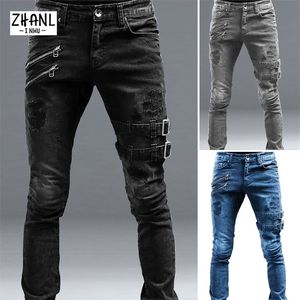 Czarne szczupłe dżinsy na nogach MĘŻCZYZN PANTY CACUAL RIBOWANE Dżinsy Mężczyzna streetwear Młodzież ubrania moto harajuku długie dżinsowe spodnie 220726