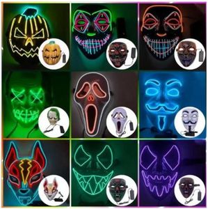 DHL Designer Face Mask Halloween Decorations Glow Masks PVC Material Led Women Män kostymer för vuxna heminredning B0803