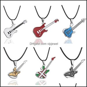 Pendant Necklaces Pendants Jewelry Fashion Stainless Steel Guitar Necklace For Men Leather Chain Male Drop Delivery 2021 Ekstv