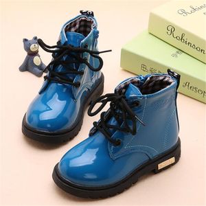 Ny Autumn Winter Kids Girls Martin Boots Children Boys Ankle Zip Snow Boot Shiny Patent Leather Baby Toddler Shoes Storlek 21-35