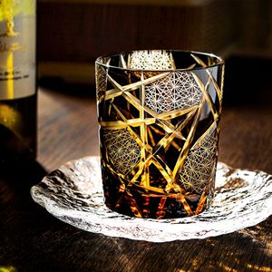 Bernsteinglasweingläser großhandel-Old Fashioned Gläses Japanischer Stil Kristall Bernstein oz Schwarz Diamant Schnittglas Tasse Becher für Wodka Cocktailweingläser