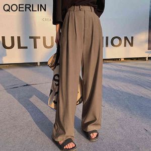 Qoerlin Fashion Women Suits Pants Office Ladies High talia szeroka noga prosta ulica spodni luźne koreańskie garnitury odzieży roboczej Pant 210412