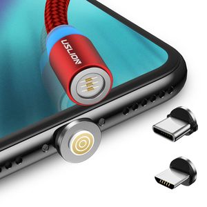 USB C Manyetik toptan satış-Cep Telefonu Kabloları Derece Döndüren Yuvarlak Manyetik LED TPE Hızlı Şarj A m Tip C Mikro USB Veri Kabloları Samsung Note8 Huawei P30PRO
