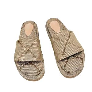 Fashion Brown Flip Flops Big Small Letters Women Wedge Sandals Lady Slides
