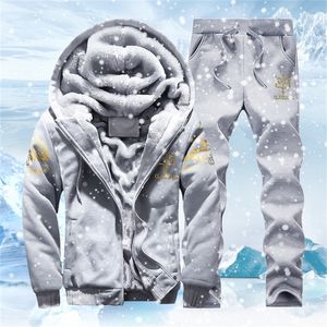 Trailsuit Erkekler Spor Polar Kalın Kapüşonlu Marka Giyim Günlük Track Suit Erkek Ceket Pantolon Kürk Kış Sweatshirt LJ201125