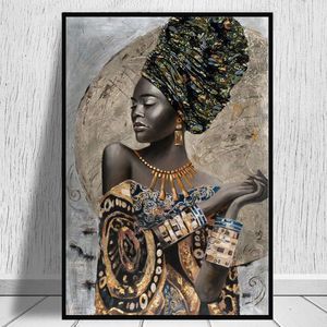 グラフィティアフリカンブラックウーマンポスターとプリント抽象少女キャンバス絵画の壁アートの写真の装飾のための絵画