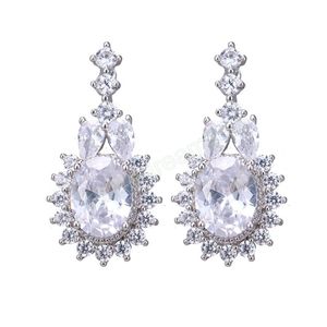 Luxur Crystal Cluster Dangle Zirconia Bröllop örhängen för kvinnor gnistrar romantiska brudbrudtärna smycken Tillbehör gåva