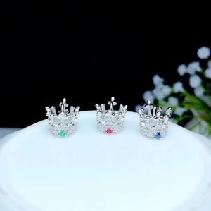 Pendant Necklaces Crown Necklace Red Ruby Green Emerald Blue Sapphire Real Silver Natural Gem Girl Birthday Gift Lucky BirthstonePendant