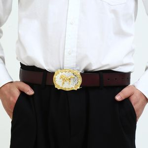 Belts Western Denim Zinc Alloy Men's Two-tone Animal Leather Belt With Jeans Accessories Simple And VersatileBelts