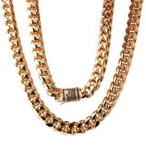 Chains 15mm Wide Stainless Steel Cuban Miami Necklaces Black Zircon Box Lock Big Heavy Gold Chain For Men Hip Hop Rock JewelryChains