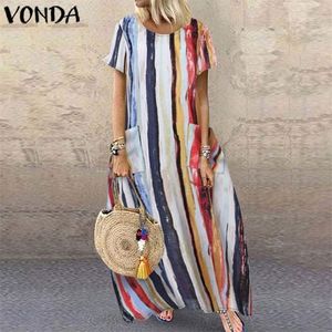 VONDA Fashion Long Dress Sexig O Neck Short Sleeve Summer Dress Vintage Bohemian Sundress Casual Loose Plus Size Vestidos T200416