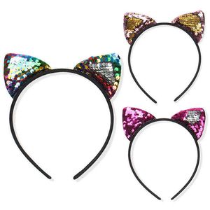 6 Colors Fashion Sequins Cat Ear Hairband Cat Ear Cosplay Kids Hair Accessories for Women Party Gift Headband AA220323