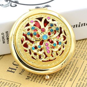 Chiques Retro Retro vintage Gold Metal Metal Pocket Mirror Compact Cosmetic vintage espelhos de cristal de cristal dourado Ferramentas de beleza de maquiagem portátil