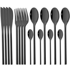 Zestawy zastaw obiadowych DRMFIY 4/16PCS Black Set Knives Forks łyżki sztućców stali nierdzewnej srebrne oprogramowanie kuchenne naczynie stołowe