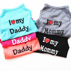 T Shirts Summer Dog Apparel Cotton I love Mummy Daddy Puppy Clothes Breathable Stretchy Dogs Cats Shirt Solid Color Sweatshirts 18 Styles