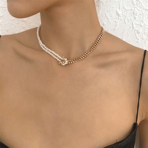 Unik vintage asymmetrisk pärlkedjedalsband för kvinnor bröllop brud knuten hänge klavikel korta krage nacksmycken