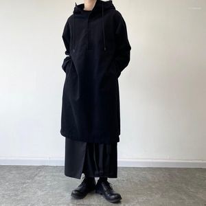 Trench da uomo Lungo Giacca a vento con cappuccio Autunno e inverno Dark Harajuku Ultra Loose Niche Split Design Lunghezza al ginocchio Mantello Cappotto Viol22