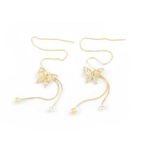 Brand fashion high-end zircon opal butterfly tassel dangle earrings Korean plated 18k gold S925 silver needle temperament earrings gift