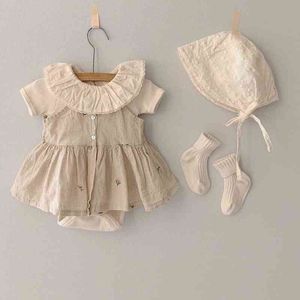 Neonate 2021 Estate Nuovo cotone floreale colletto rovesciato manica corta Sling Dress Baby Creeper Suit G220521