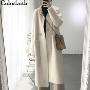 ColorFaith Autumn Winter Women Jackor Warm Korean Style Office Lady Elegant Long Coat Outerwear Wool Blends JK3123 201221