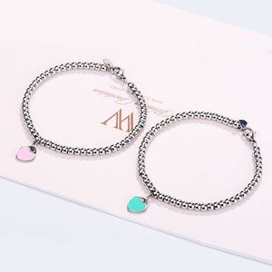 10MM Heart Bracelet Women Stainless Steel 4mm Beaded Strands Bracelets Chain on Hand Gifts for Girlfriend Accessories Pink Red Green Blue Wholesale