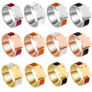 Gold White Ring Womens Stainless Steel White Black Red Yellow Pink Blue Grey Orange Fashion Couple Zircon Gift for Woman Accessories Wholesale