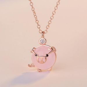 Pendant Necklaces Foydjew Cute Piglet Rose Gold Plated Pink Crystal Quartz Small Pig Clavicle Chain Necklace For WomenPendant