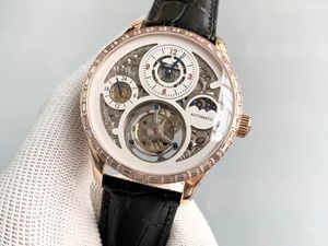 Średnica zegarków BBR 42 mm Gruba 13 mm z ręcznym Turbillon Mechaniczny ruch GMT Dwa strefy Time Display 24 godziny słońca, księżyca i gwiazd