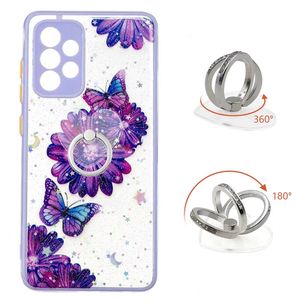 Metal Finger Ring Holder Cases for Samsung S22 PLUS A13 A33 A53 A73 A22 S21FE S21 S20 A32 A52 A72 Bling Glitter Ocean Hard PC Acrylic TPU Butterfly Flower Cover