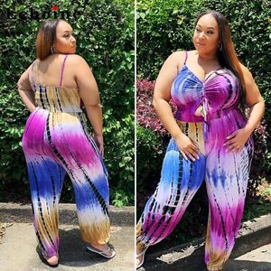 Women's Jumpsuits & Rompers Women Spaghetti Straps Jumpsuit Plus-sized Fat Digital Printed Ruched Siamese Trousers Loose Long Pants Onesies