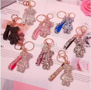 Ny nyckelring PVC Keychain DIY Craft Cartoon Bear Handgjorda Rhinestone Crystal Key Chains Charm Pendant Keychains ee