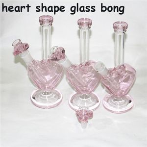 Glass Bongs Water Pipes heart shape Oil Rigs Hookah Dab Rig with 14mm Dry Herb Bowls Smoking Accessories reclaimer ash catchers