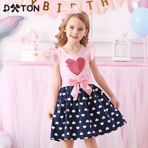Dxton Girls одежда летние девочки платья с летающим рукавом платье принцессы для скин сердца девочки vestidos повседневные дети платье 220707