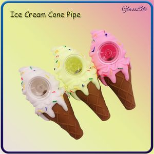 Ice cream silicone smoking hookah pipe colored bong with thick glass bowl spoon Hand Pocket bong tobacco