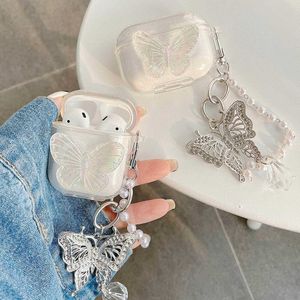 3D Cute Butterfly Funda for Airpods Pro Case Soft Clear Headphone Almofadas Cover Air Pods 1 2 3 Case Pingente Corrente Pérola