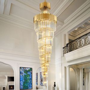 Lâmpadas pendentes de lustre de cristal grande luminário de luxo pendurado lâmpadas LED Chassi de iluminação de metal dourado para escada de loft lobby Villa Living Room Decor