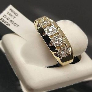 Cluster Rings Men's Fashion 14k Yellow Gold Diamond Band Tennis Pinky Ring Anniversary Gift Engagement Wedding Jycken Storlek 5-12 Cluster