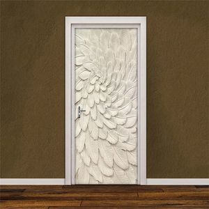 3D stereoskopische geprägte beige Blätter Tür Aufkleber Dekoration Wandbild kreative DIY selbstklebende Wohnzimmer Tür Tapete 201009