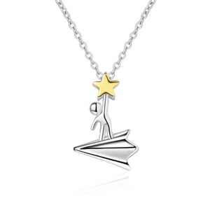 Collane con ciondolo Placcato in argento al 30% Elegante stella da ragazzino su aereo di carta Collana da donna Accessori di gioielli per catene da donna