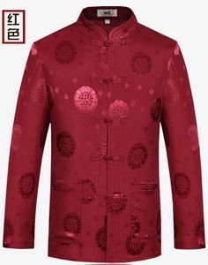 Koszulki męskie Przyjazd czerwony chiński tradycyjny tradycyjny satynowy kołnierz mandarynowy jedwabny tang garnitury odzież płaszcza nowość ubrania ubrania