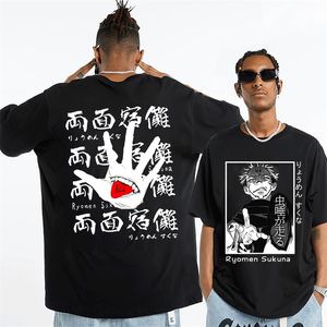 Anime Jujutsu Kaisen Dupla Face Imprimir Camisetas Homens Mulheres Verão Moda Manga Curta Tees Ryomen Sukuna Imprimir Camiseta 220708