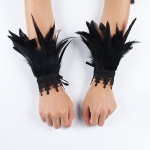 Ellenbogen Knie Pads Gothic Punk Spitze Feder Handgelenk Manschetten Bühne Leistung Showgirl Arm Wärmer Handschuhe Karneval Party Cosplay Requisiten