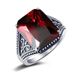 Cluster Rings 100% 925 Sterling Silver Garnet Mens With Stone 12 16mm Rectangle Big Vintage Byzantine Jewelry Gifts For Men 2022Cluster Clus
