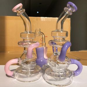 Narghilè rosa viola verde da 8,2 polliciBong in vetro unico Bubbler a forma di spirale Recycler Dab Rig e piattaforme petrolifere Perc Tubi per l'acqua con ciotola comune da 14 mm