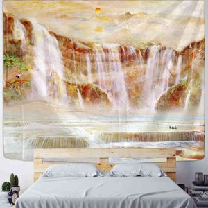 "Chinese Ink Landscape Painting Tapestry Bohemian Apartment Decoration Wall Stickers Fabric J220804