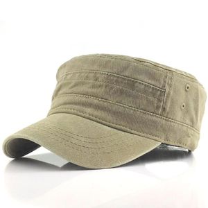 Boll Caps Classic Vintage Flat Top Mens Washed Hat Justerbar monterad tjockare mössa Militära hattar för män Casquette Gorra Hombreball