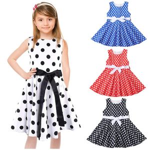 Flickas klänningar mode flickor vintage klänning polka dot prinsessan swing rockabilly party barn sommar hals kausuell daglig klänningsgirl