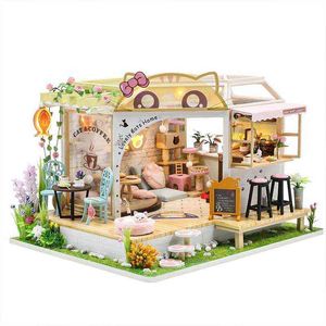 DIY Dollhouse Kit Wooden Doll Houses Miniature Furniture Kit Casa With Dust Cover Led Toys for Children Birthday Gift